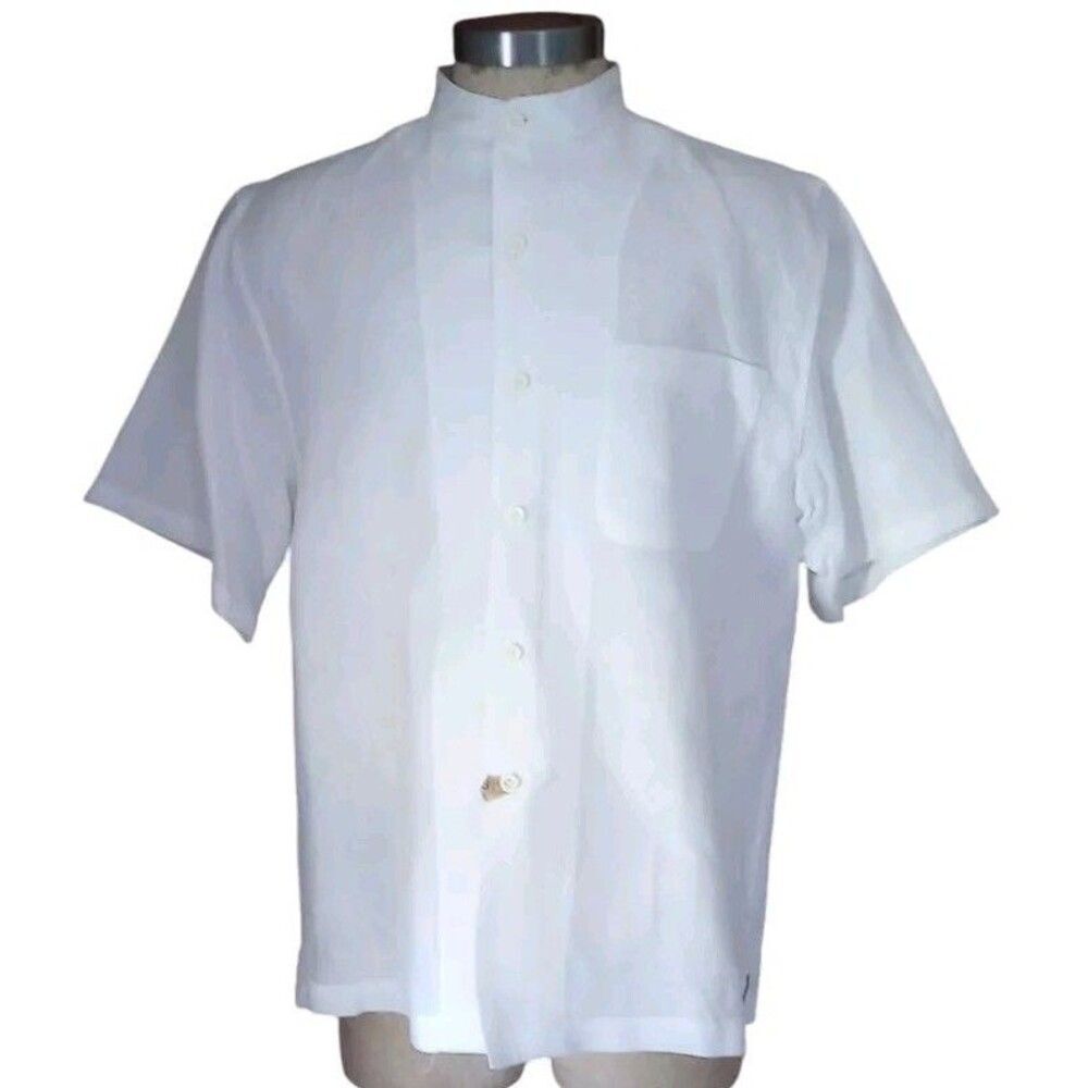 Zini Shirt Men’s 100% Linen White Button Down Sz M (Actual XL?)